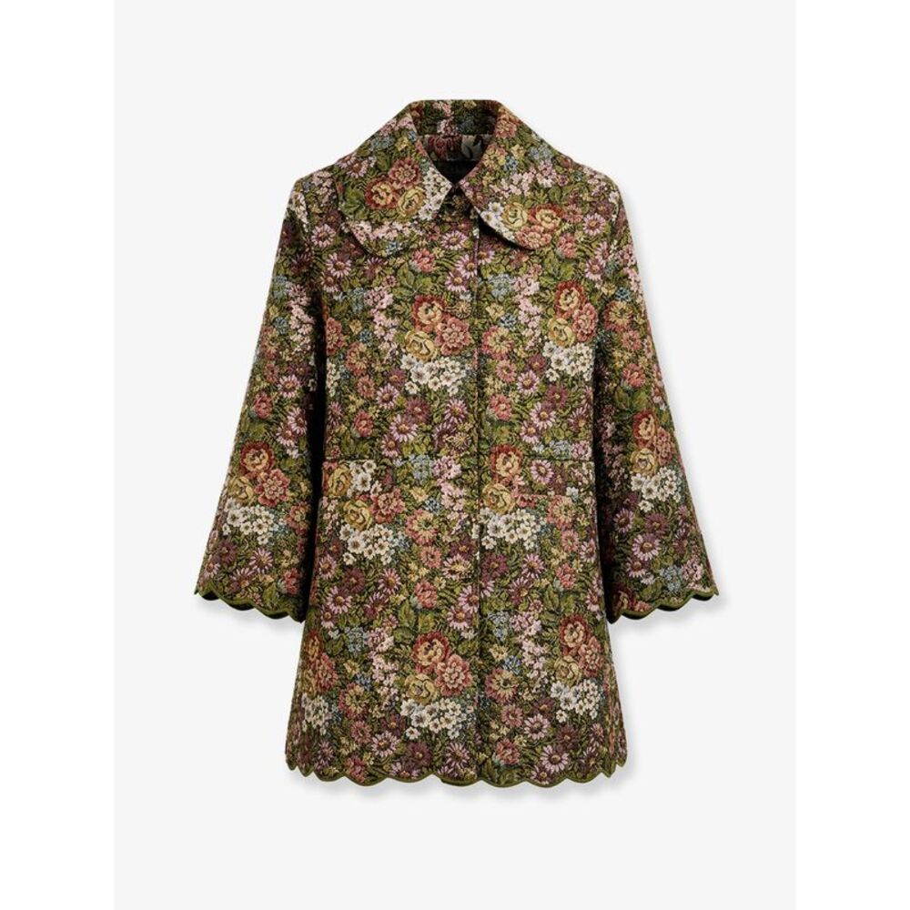Farm Rio Women Flower Jacquard Trenchcoat With Logo Patch